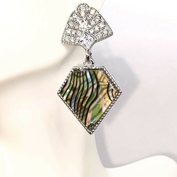 Boutique Jewelry - Silver Crystal Abalone Colored Dangle Earrings